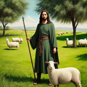 Deliberate_11_jesus_christ_with_a_staff_in_one_hand_in_a_green_pasture_in_2.jpg